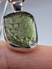 Natural MOLDAVITE and Sterling Silver Pendant