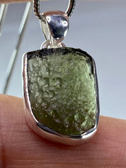 Natural MOLDAVITE and Sterling Silver Pendant