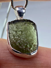 Natural MOLDAVITE and Sterling Silver Pendant