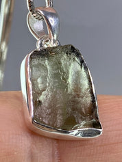 Natural MOLDAVITE and Sterling Silver Pendant