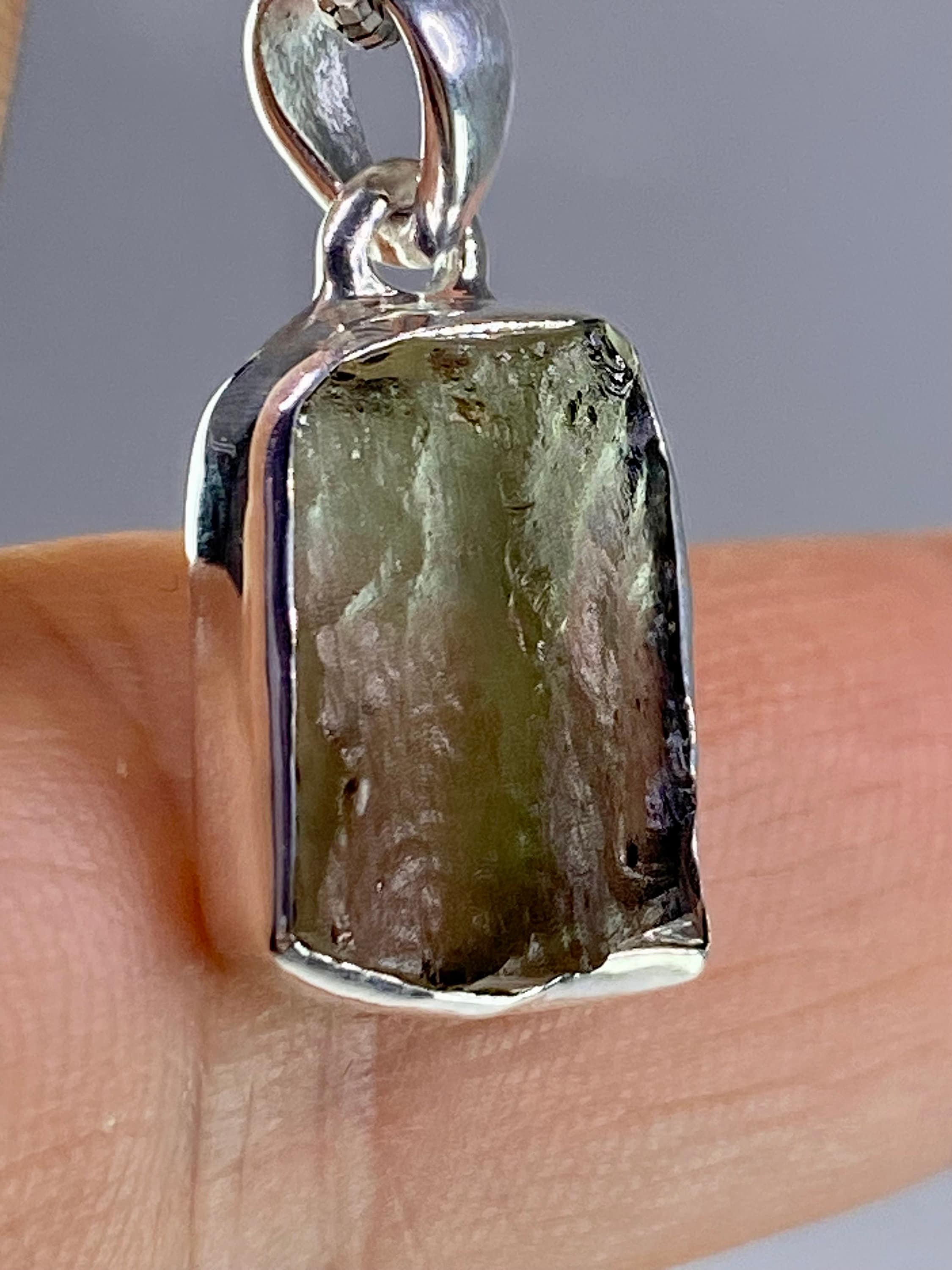 Natural MOLDAVITE and Sterling Silver Pendant