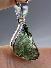 Natural MOLDAVITE and Sterling Silver Pendant