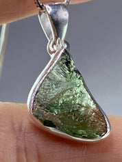 Natural MOLDAVITE and Sterling Silver Pendant