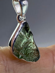 Natural MOLDAVITE and Sterling Silver Pendant