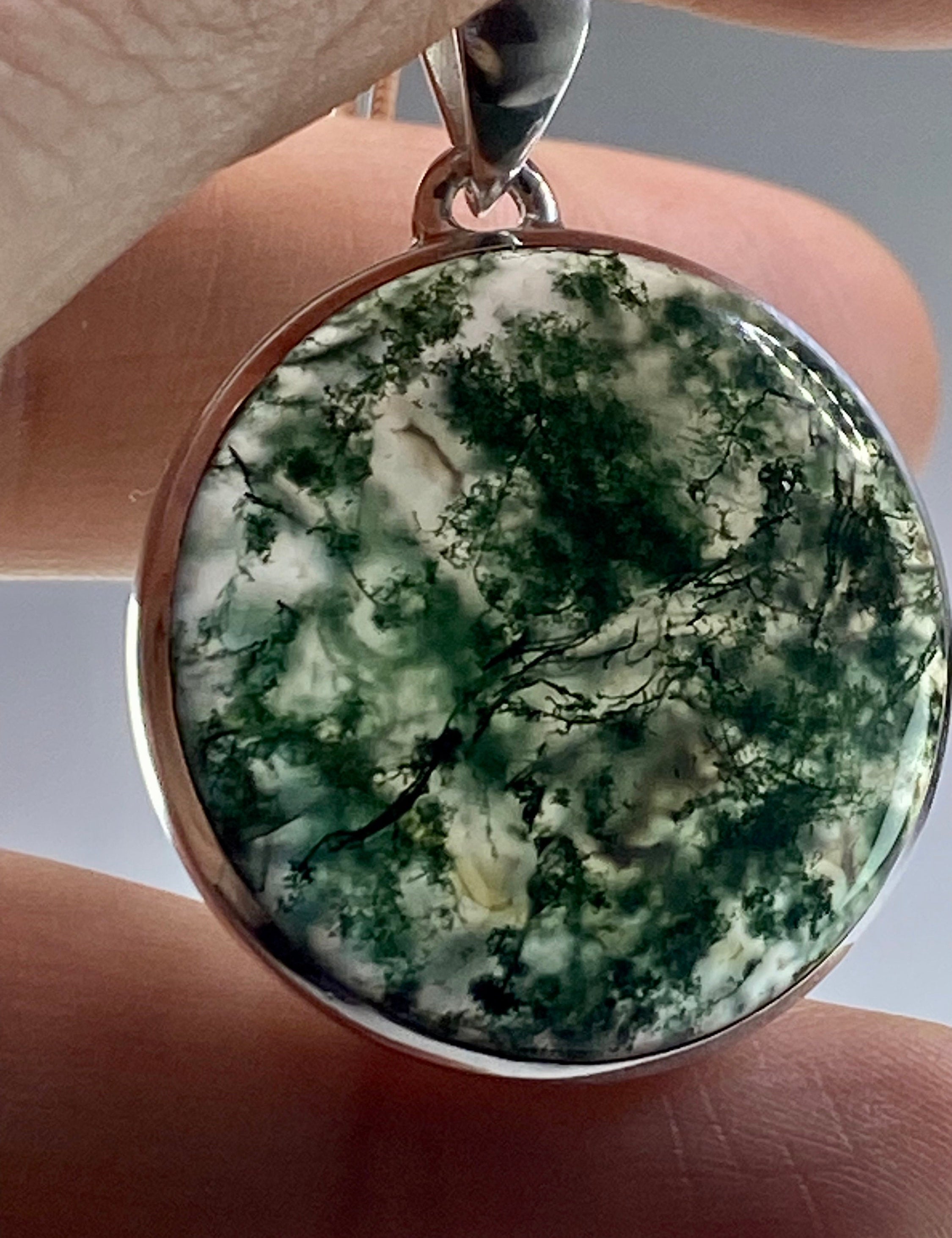 Grade AAA - Moss Agate and Silver Pendant