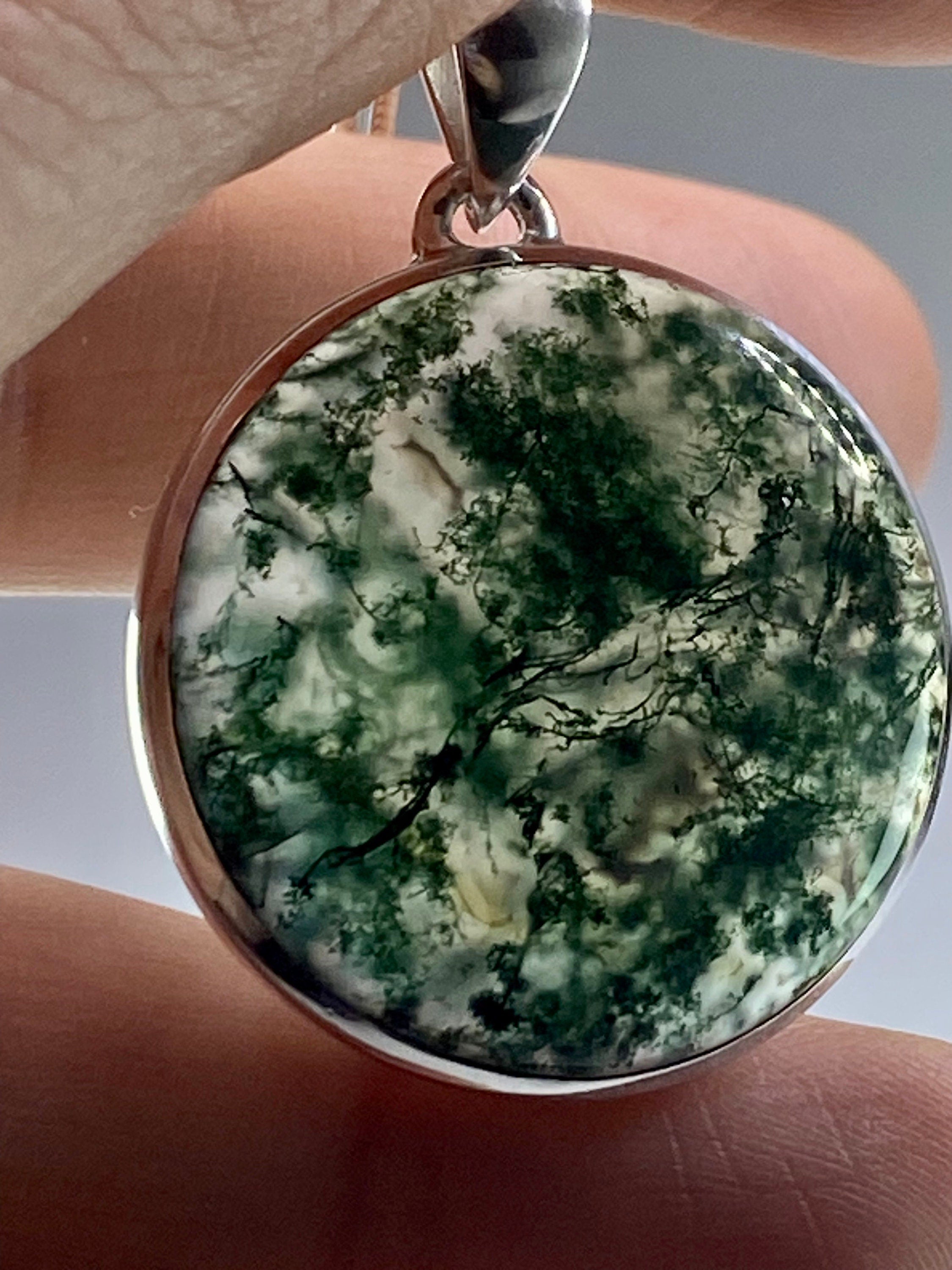 Grade AAA - Moss Agate and Silver Pendant