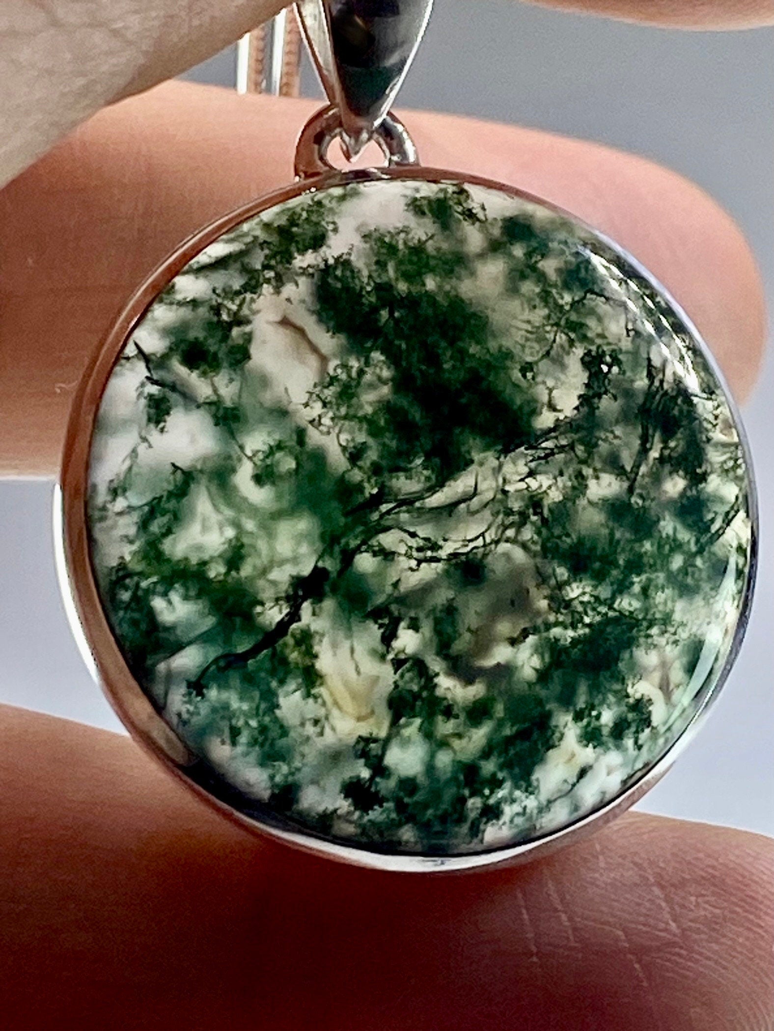 Grade AAA - Moss Agate and Silver Pendant