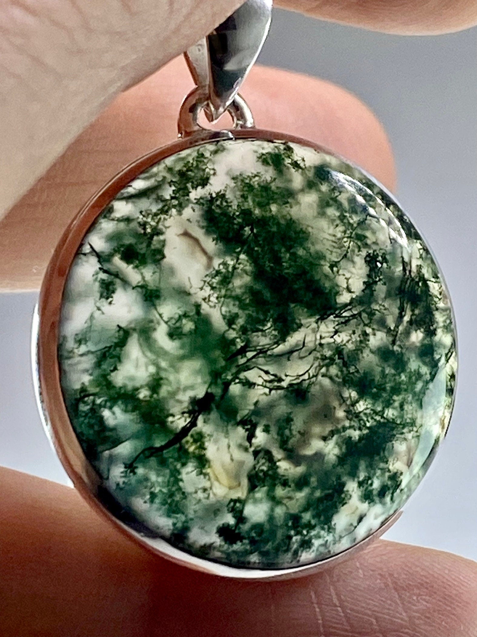 Grade AAA - Moss Agate and Silver Pendant