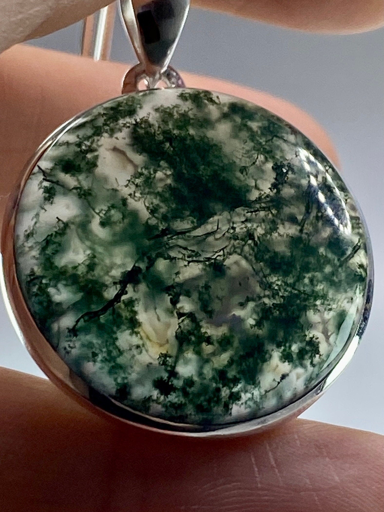 Grade AAA - Moss Agate and Silver Pendant