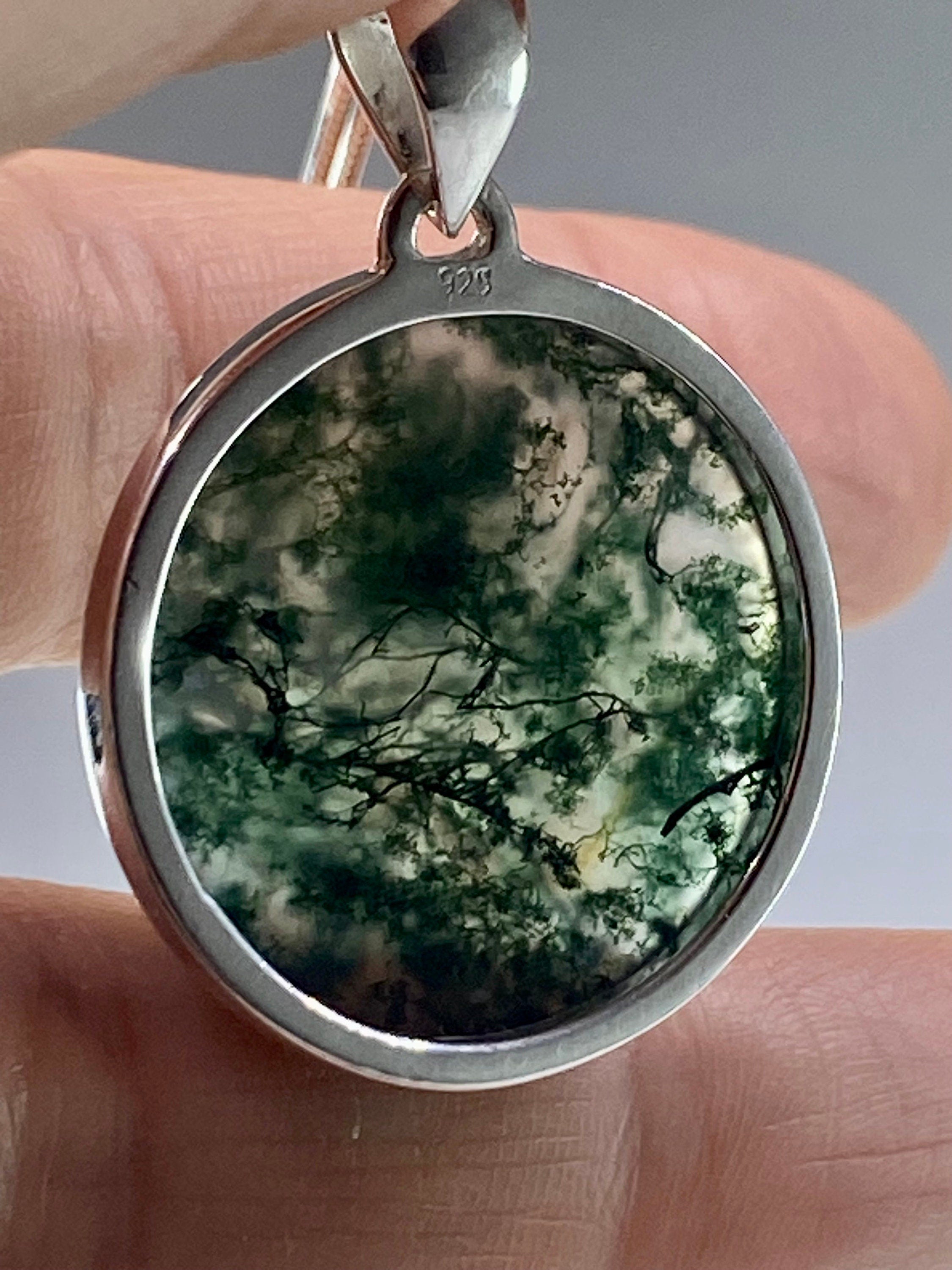 Grade AAA - Moss Agate and Silver Pendant