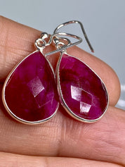 Raw Faceted Ruby and Silver Dangle Earrings