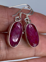 Raw Faceted Ruby and Silver Dangle Earrings