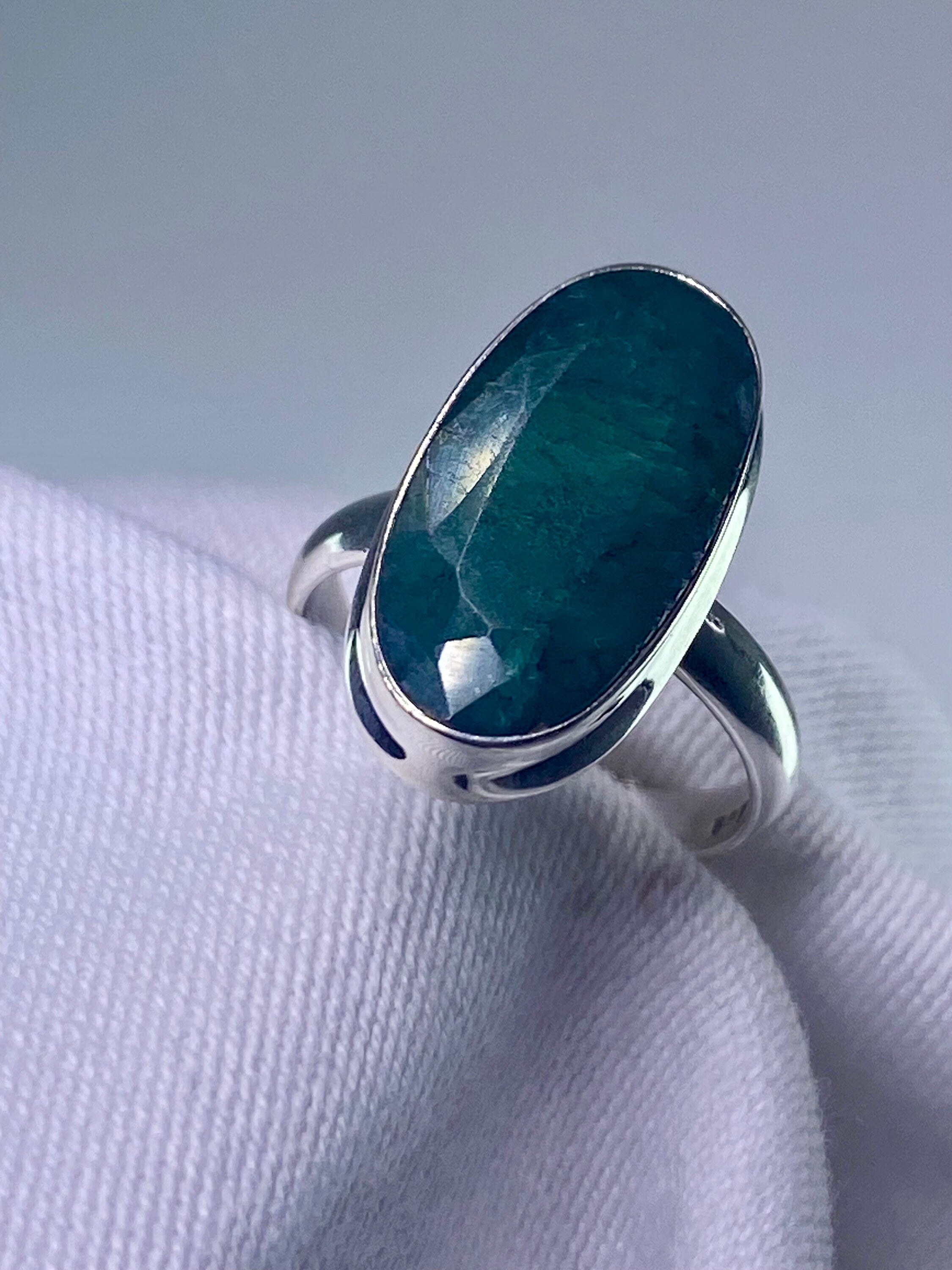 Raw Faceted Emerald and Silver Ring