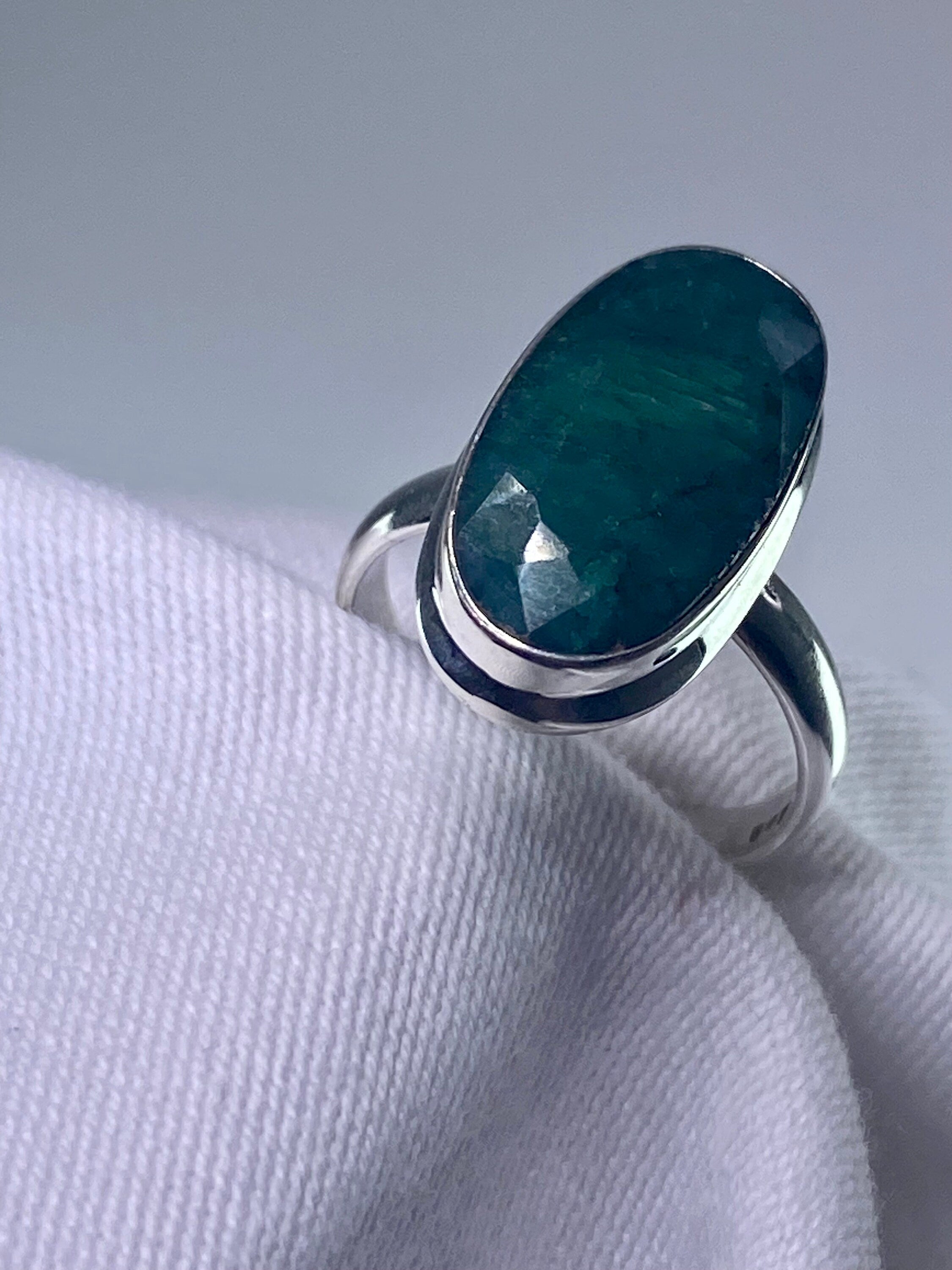 Raw Faceted Emerald and Silver Ring