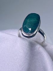 Raw Faceted Emerald and Silver Ring