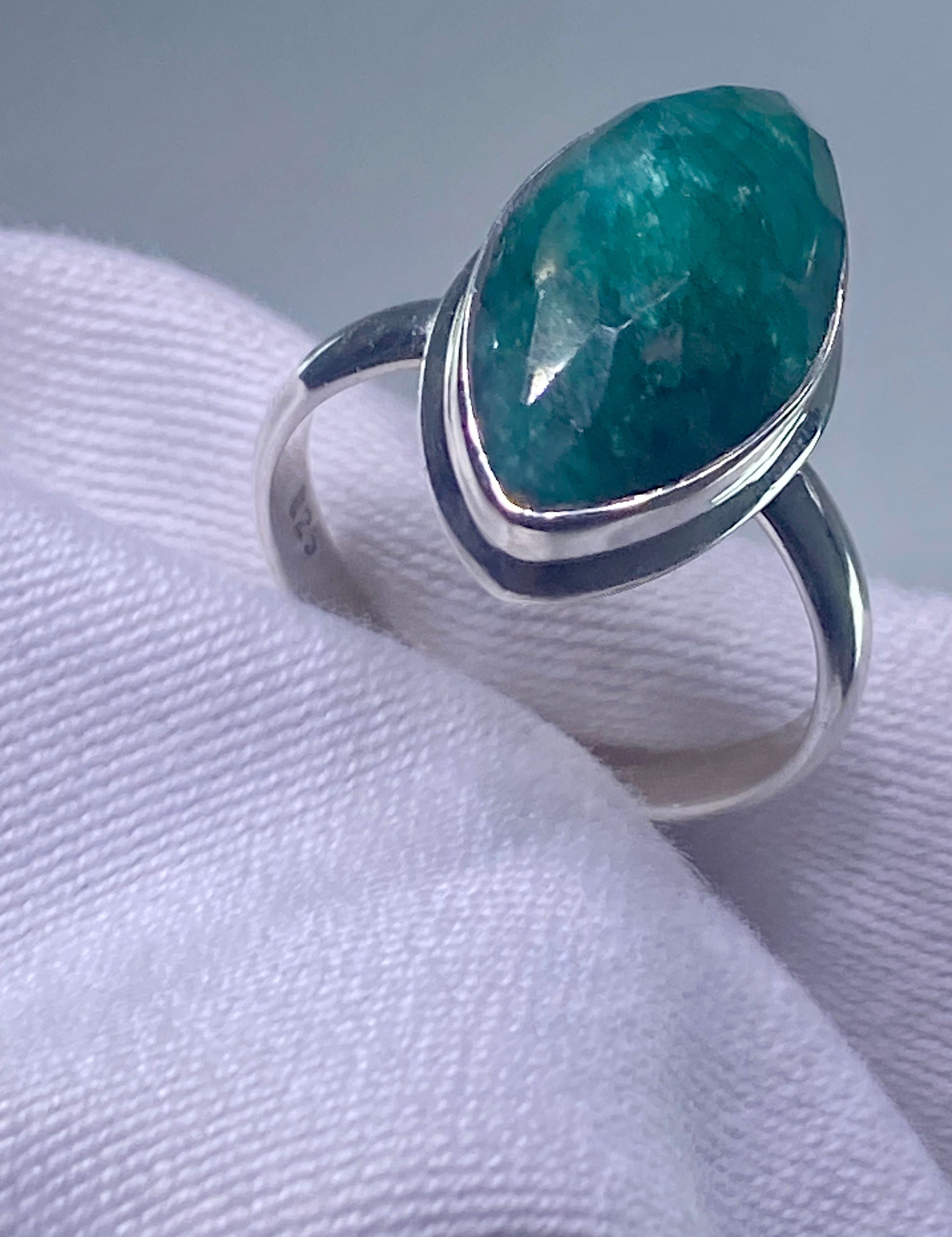 Raw Faceted Emerald and Silver Ring