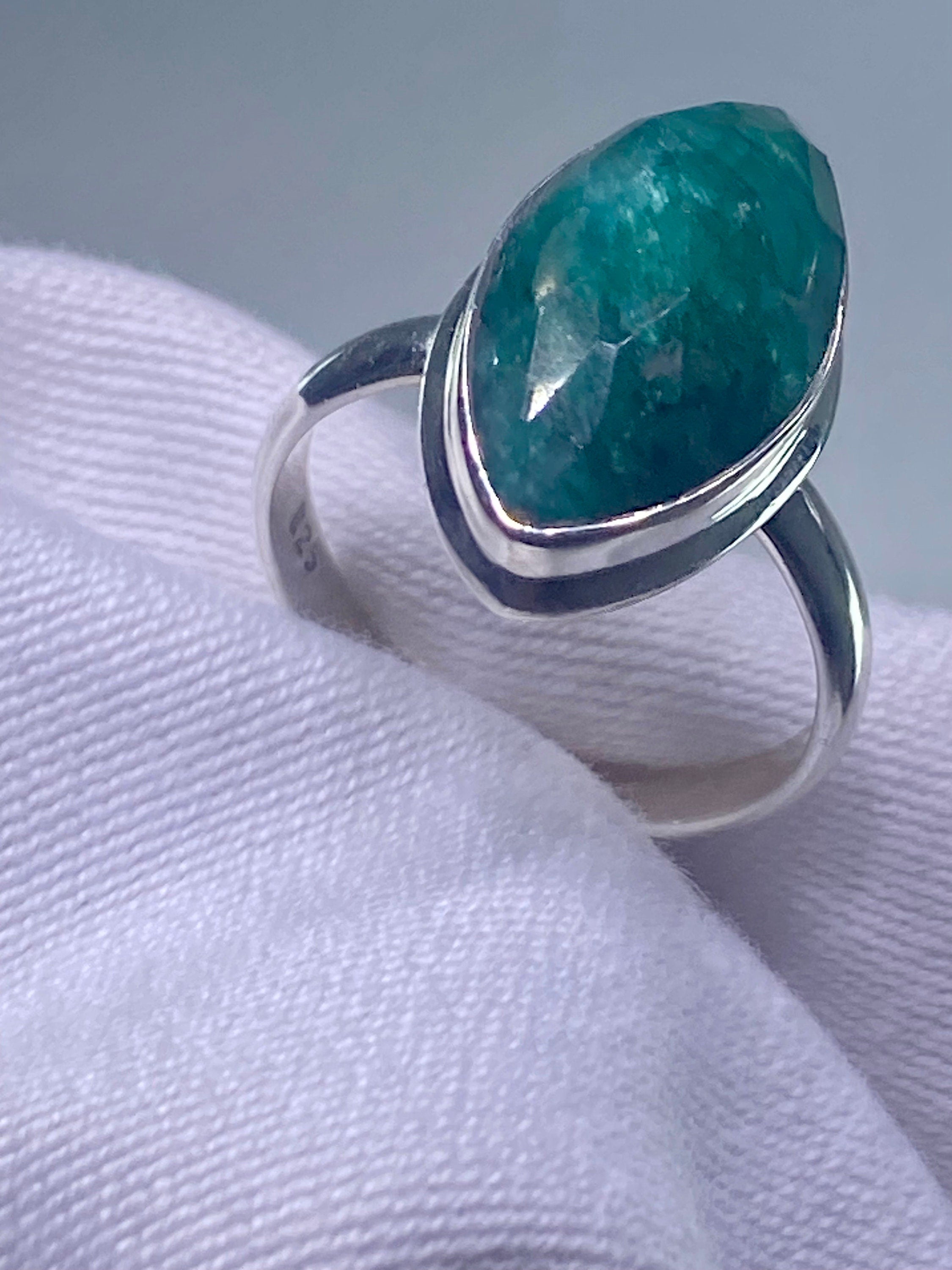 Raw Faceted Emerald and Silver Ring