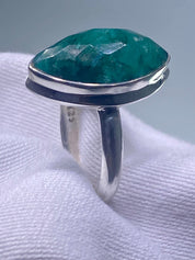 Raw Faceted Emerald and Silver Ring