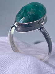 Raw Faceted Emerald and Silver Ring