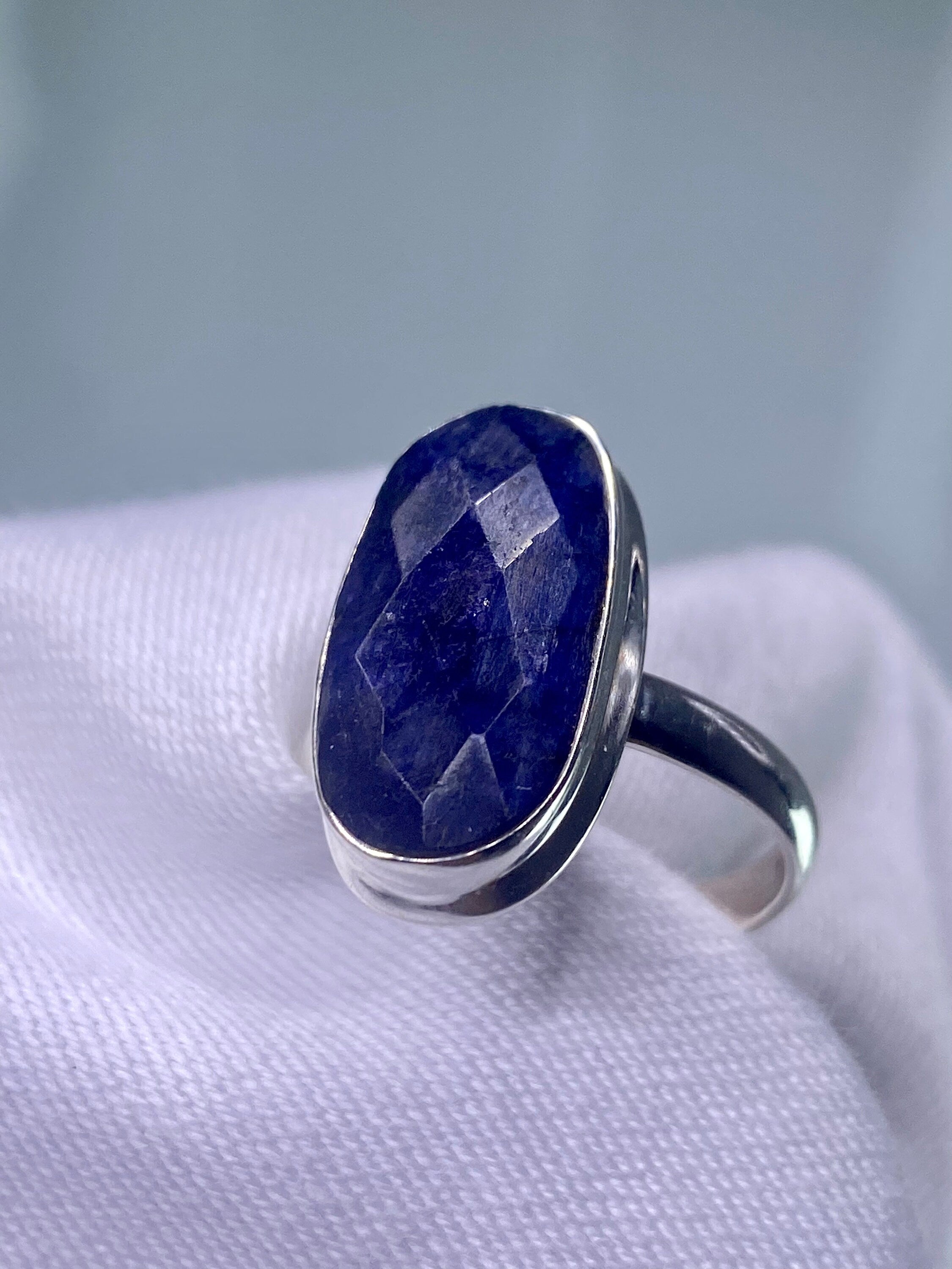 Raw Faceted Sapphire and Siver Ring