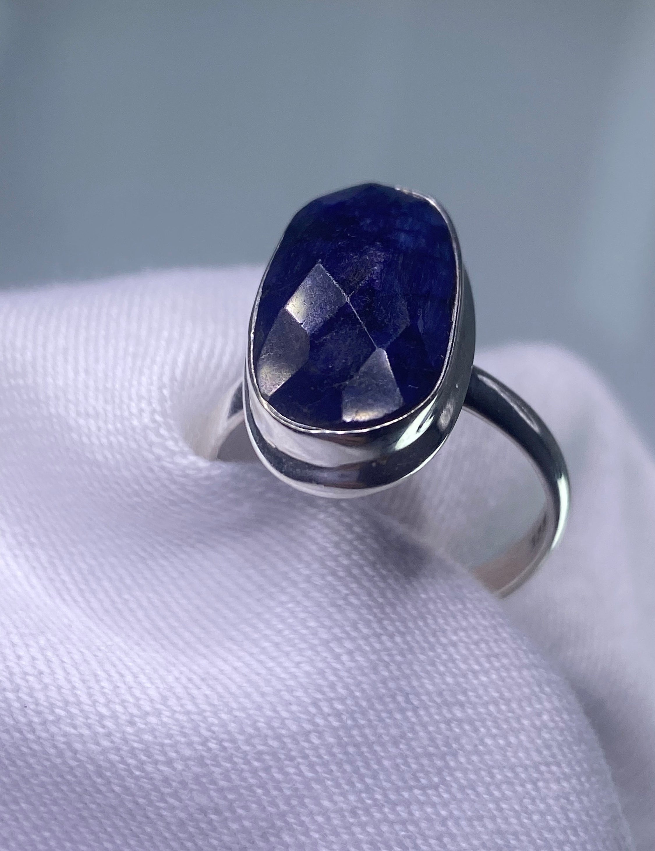 Raw Faceted Sapphire and Siver Ring