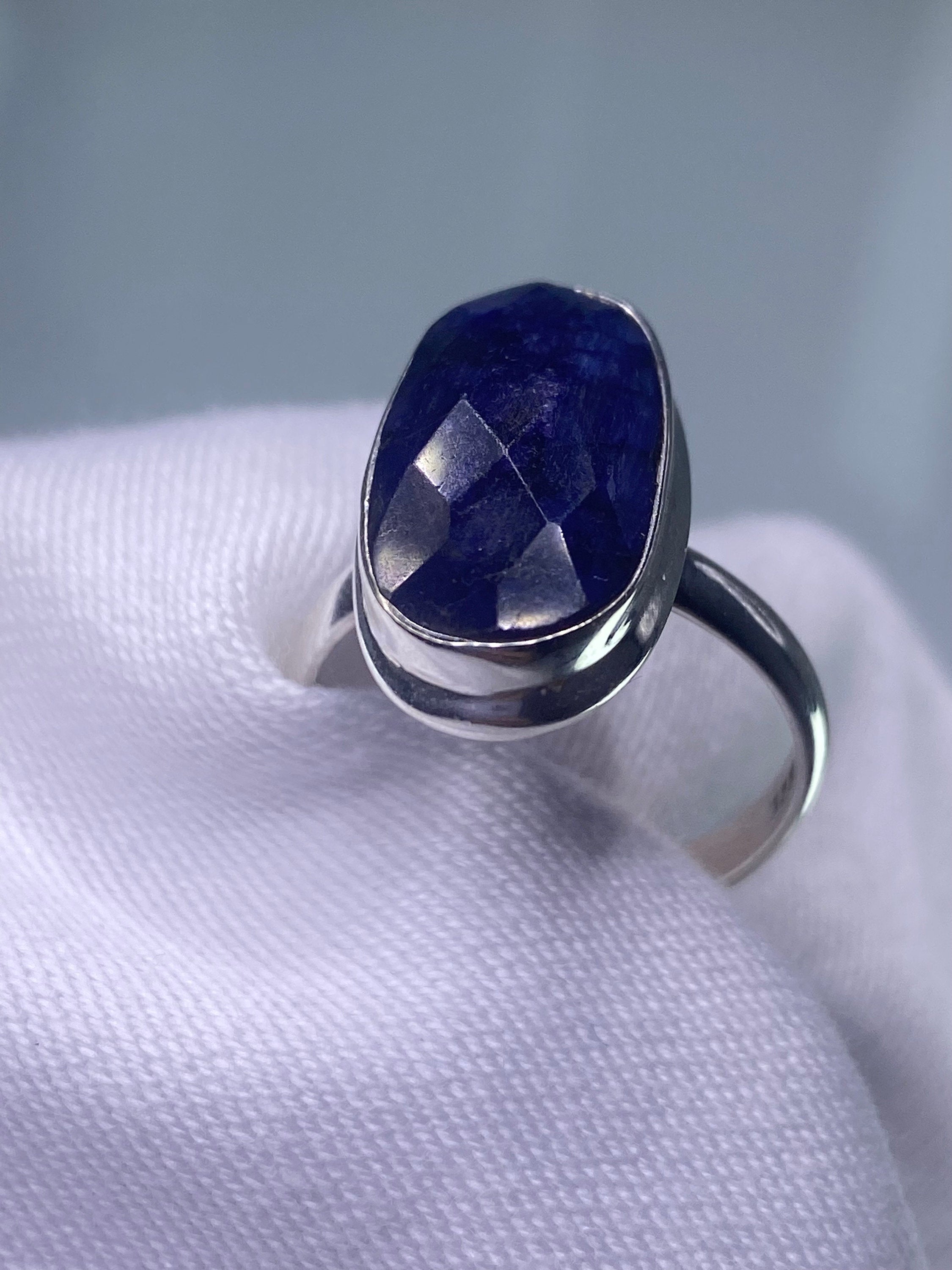 Raw Faceted Sapphire and Siver Ring