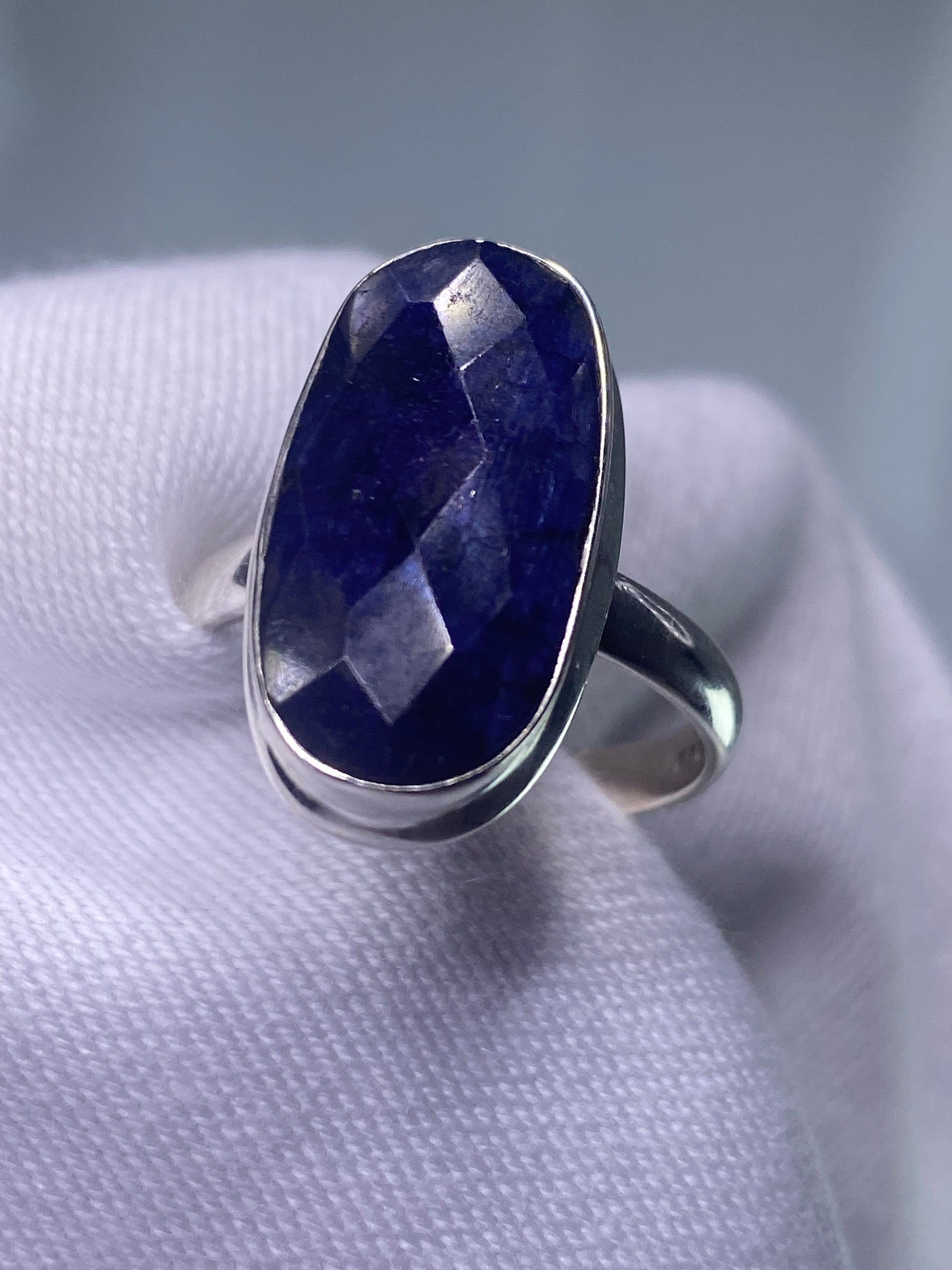 Raw Faceted Sapphire and Siver Ring