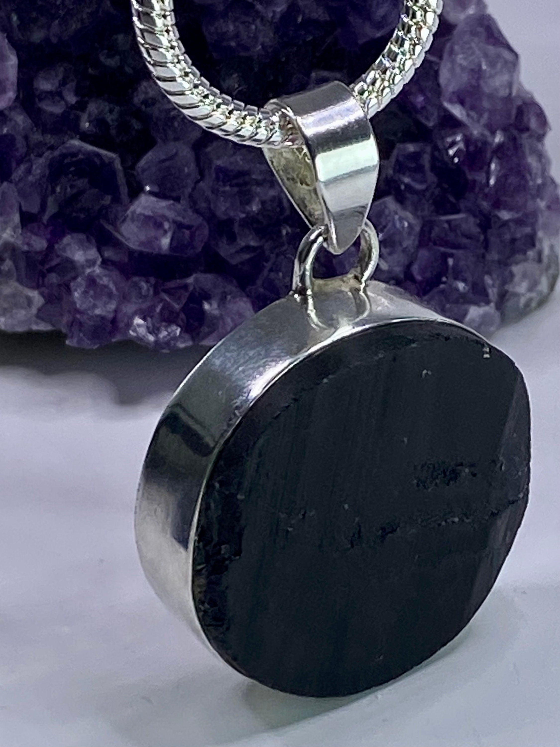 Natural Black Tourmaline and Silver Pendant (F)