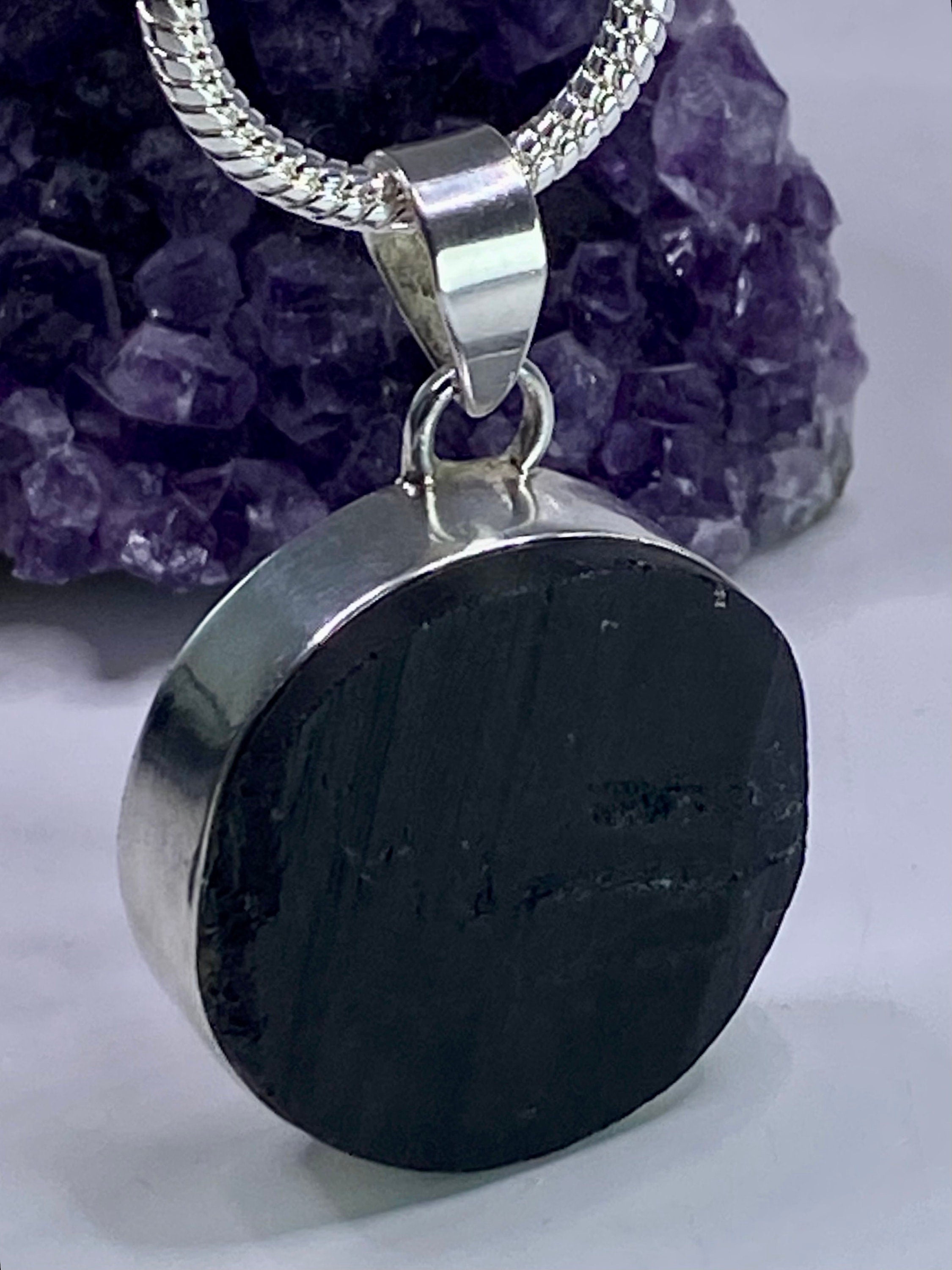 Natural Black Tourmaline and Silver Pendant (F)