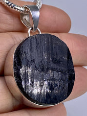 Natural Black Tourmaline and Silver Pendant (F)