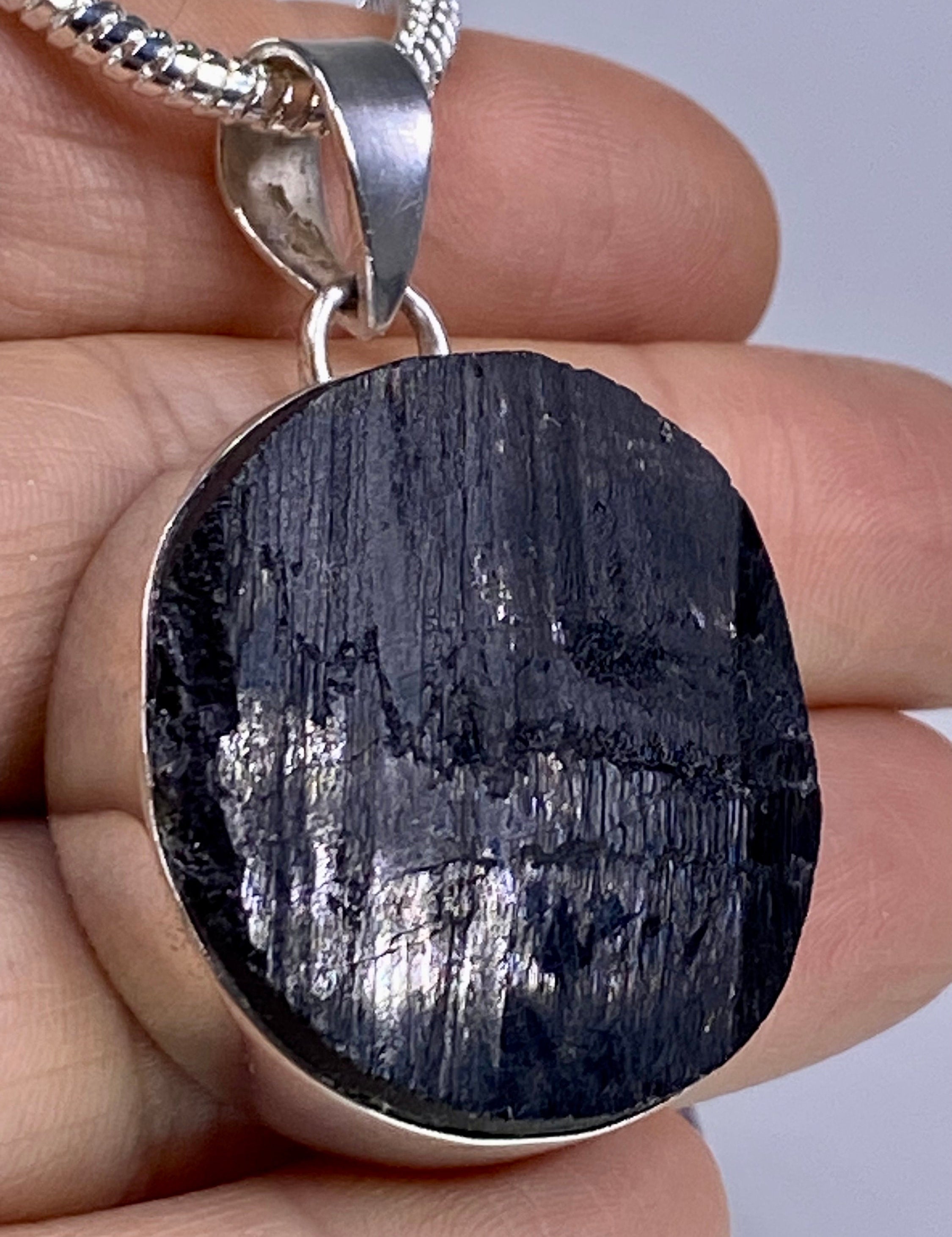 Natural Black Tourmaline and Silver Pendant (F)