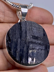 Natural Black Tourmaline and Silver Pendant (F)