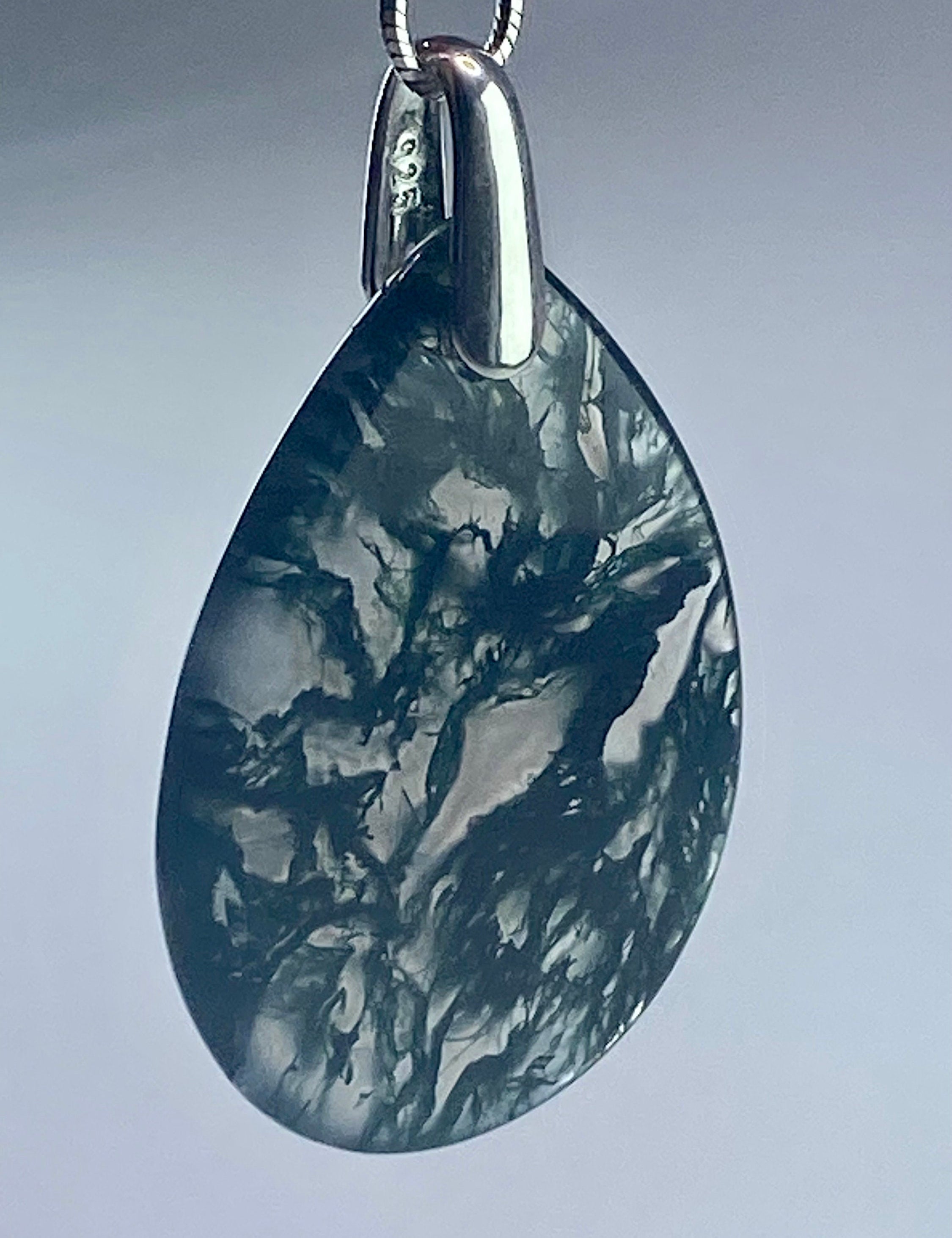 Moss Agate Silver Teardrop Pendant