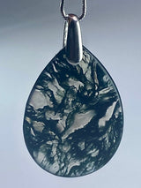 Moss Agate Silver Teardrop Pendant