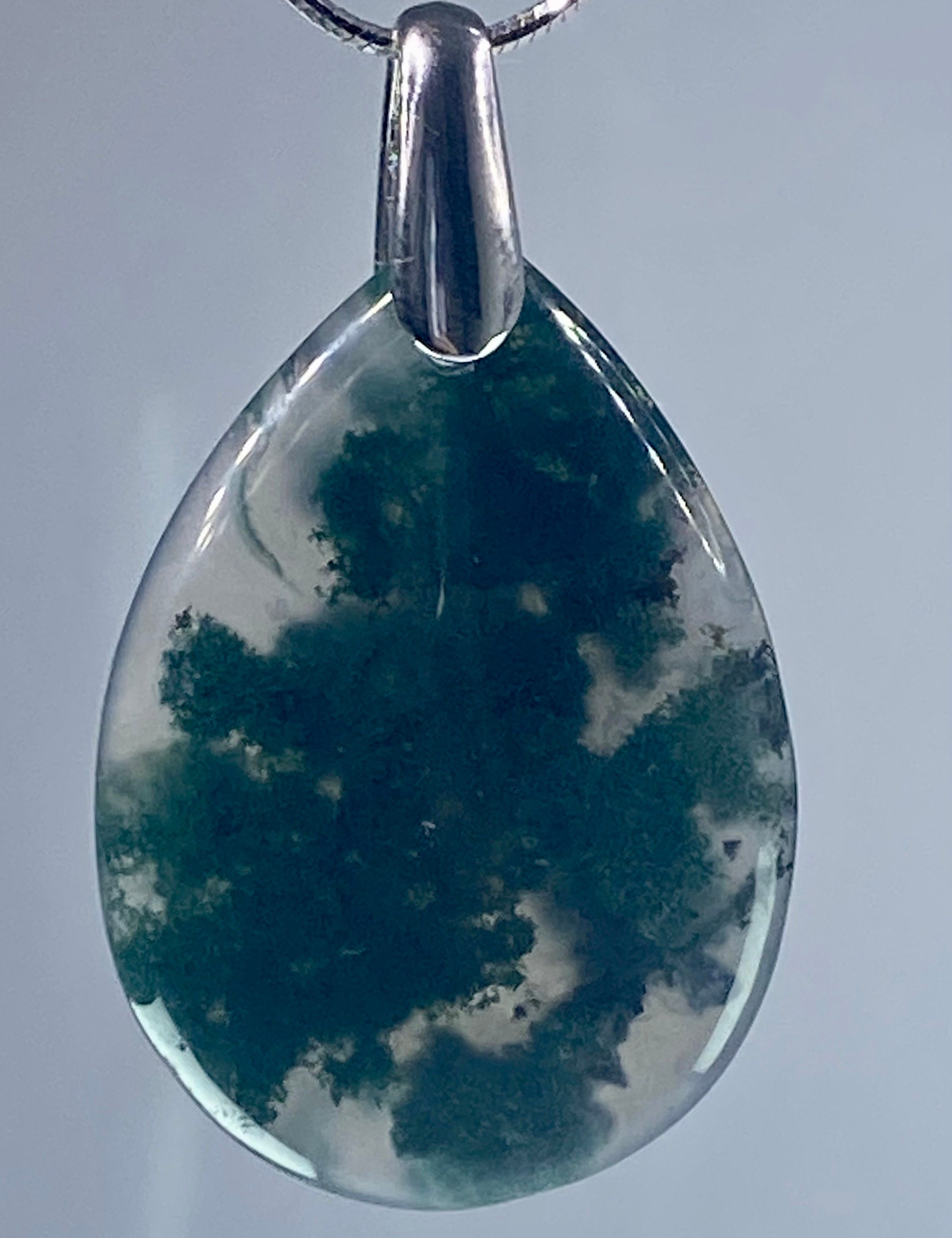 Moss Agate Silver Teardrop Pendant