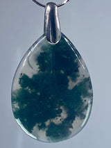 Moss Agate Silver Teardrop Pendant