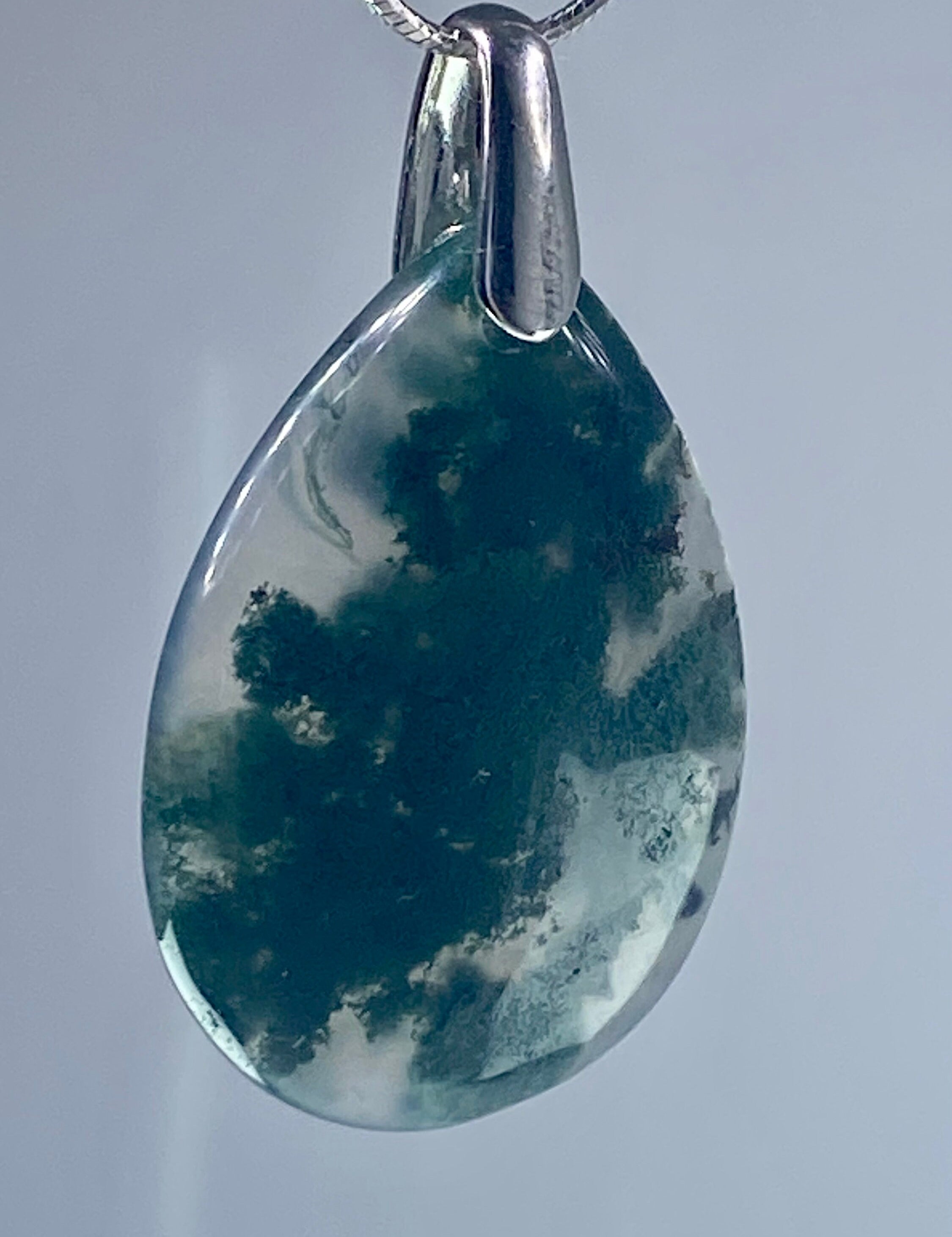 Moss Agate Silver Teardrop Pendant
