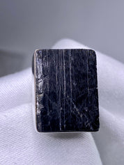 Natural Black Tourmaline and Silver Ring (F)