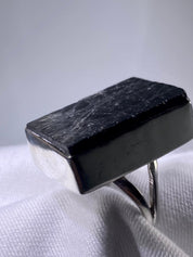 Natural Black Tourmaline and Silver Ring (F)