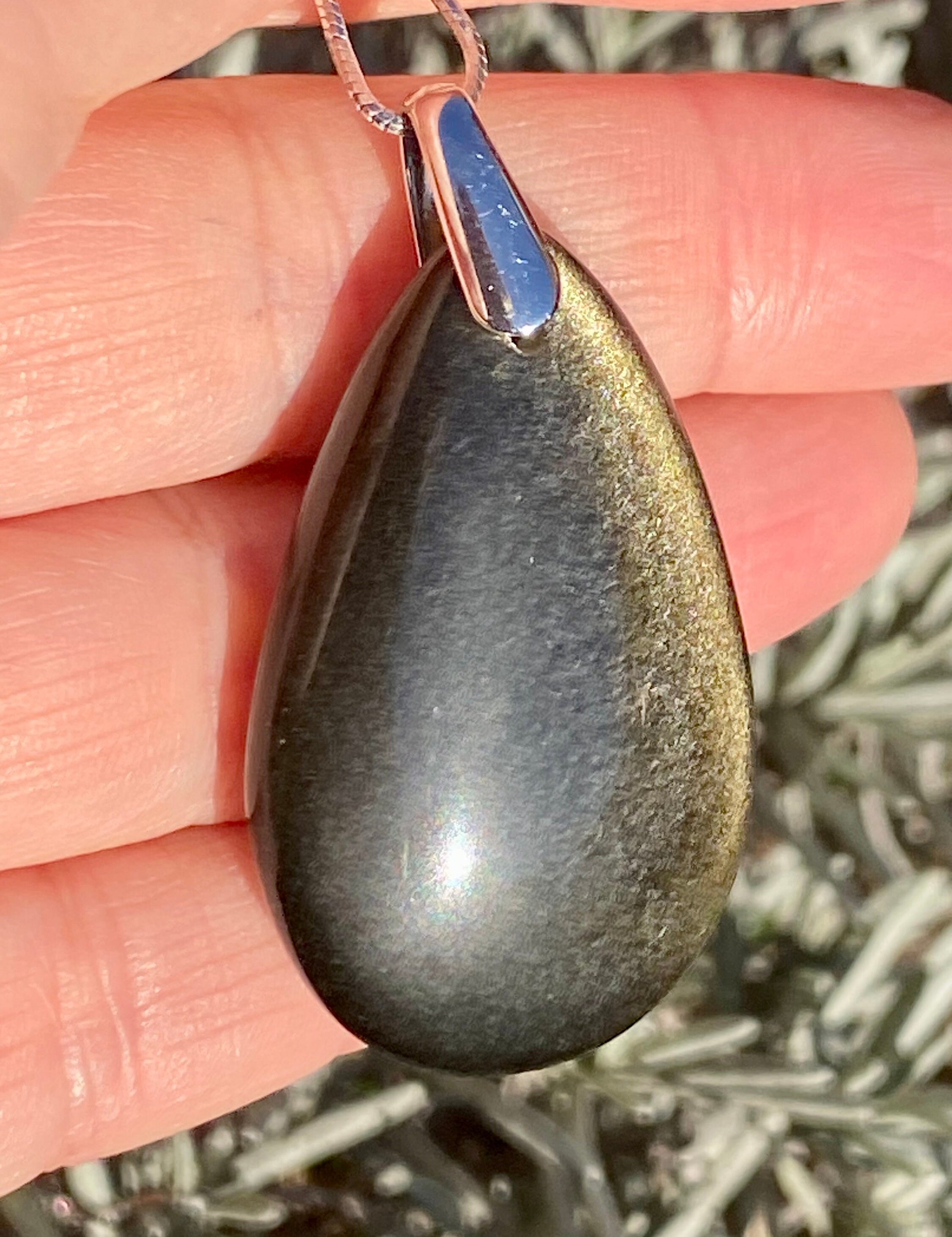 Black Obsidian and Silver Pendant