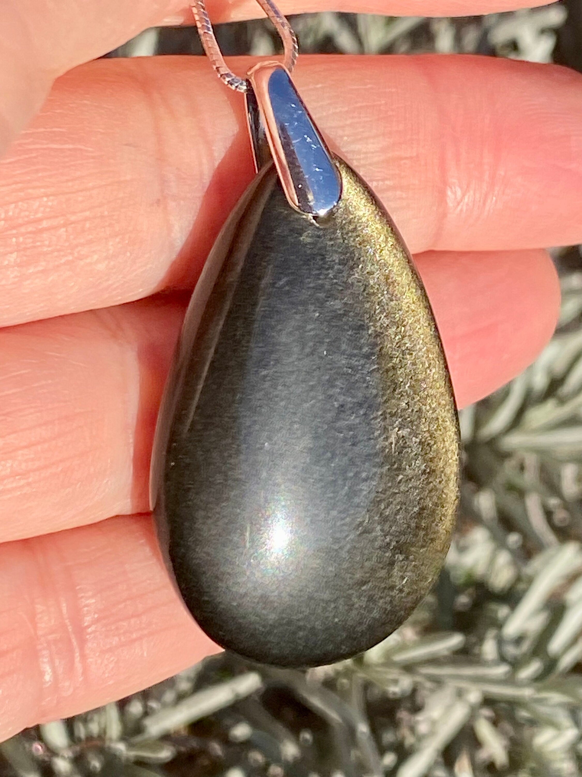 Black Obsidian and Silver Pendant