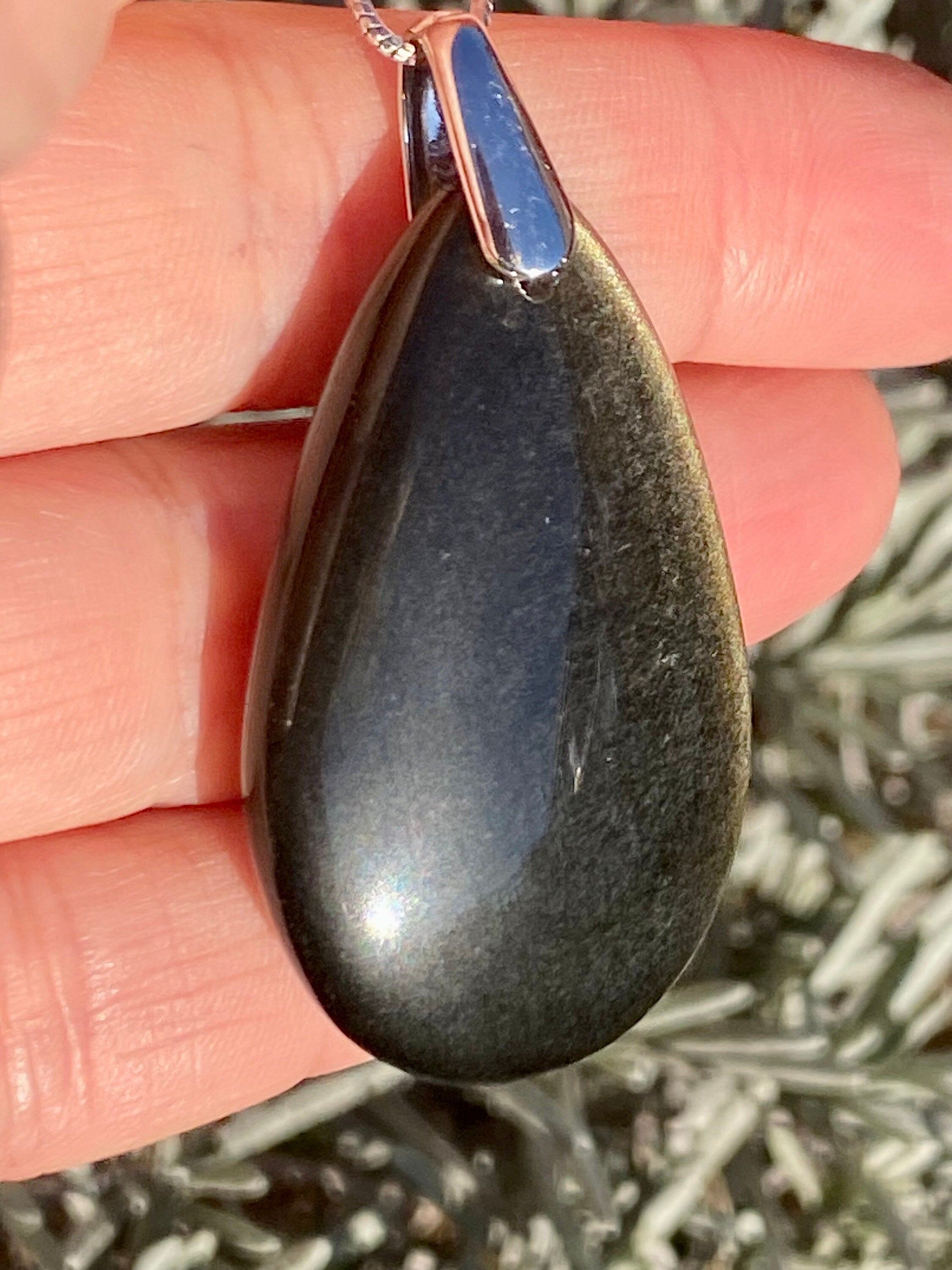 Black Obsidian and Silver Pendant