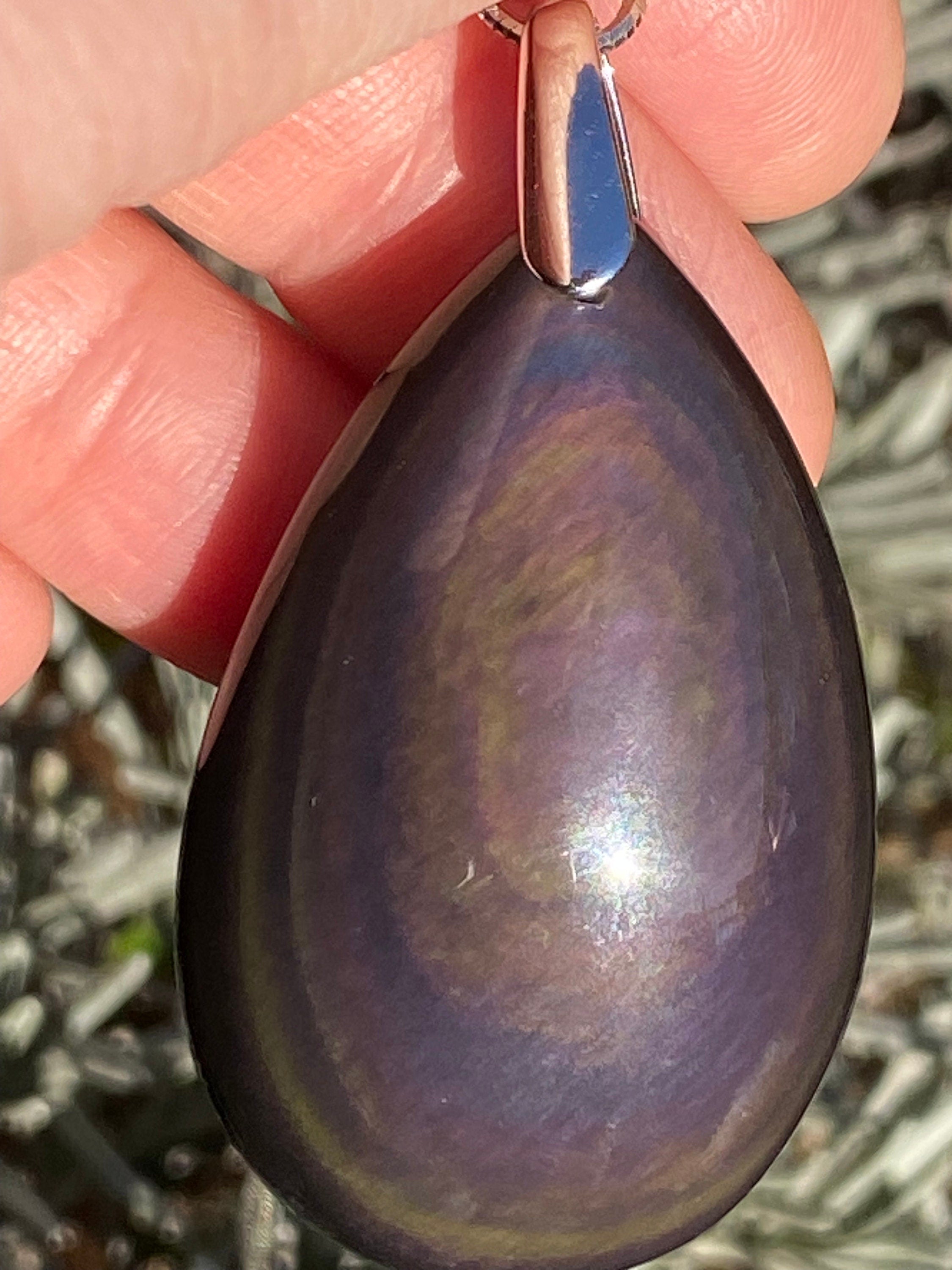 Rainbow Obsidian and Silver Pendant