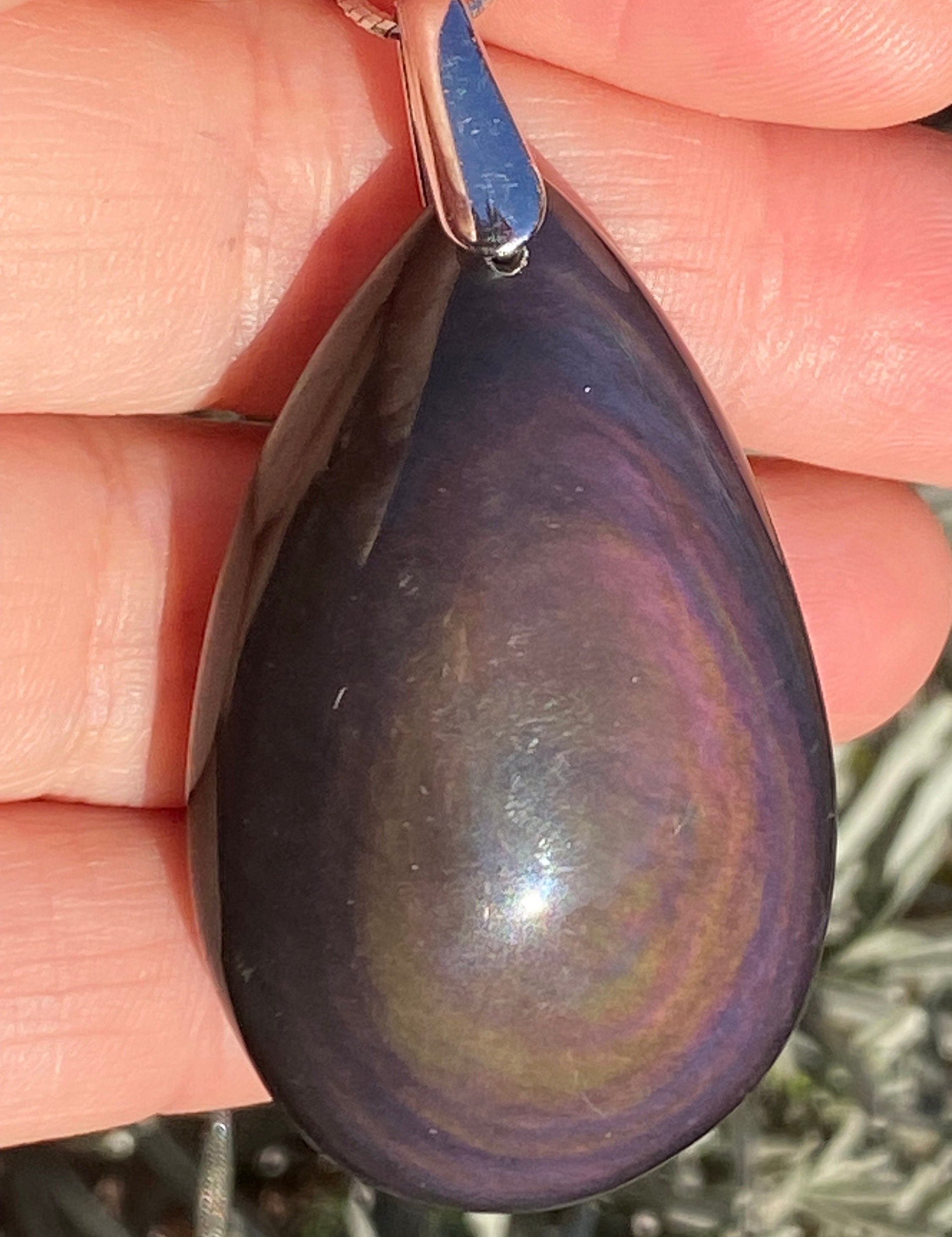 Rainbow Obsidian and Silver Pendant