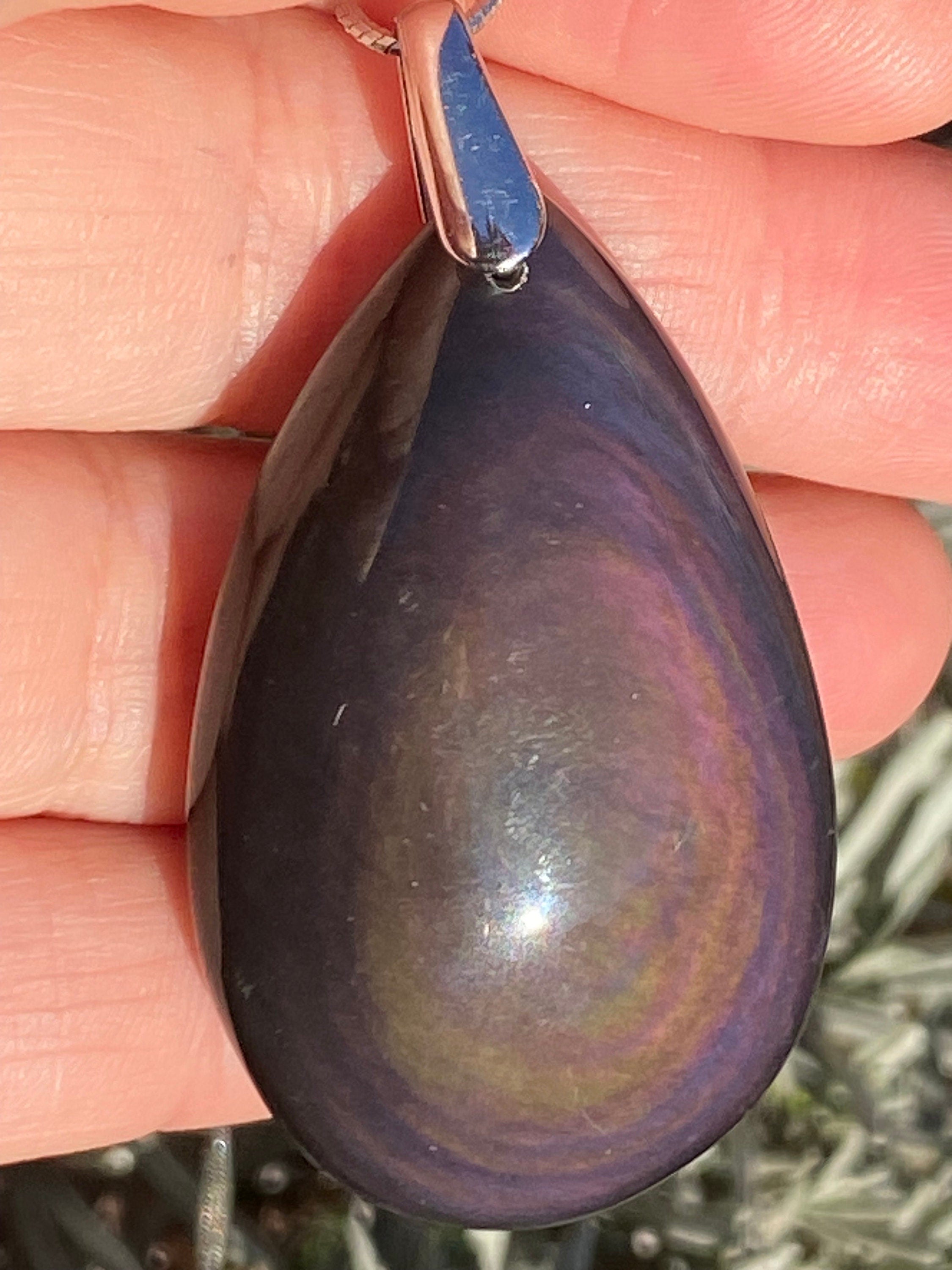 Rainbow Obsidian and Silver Pendant