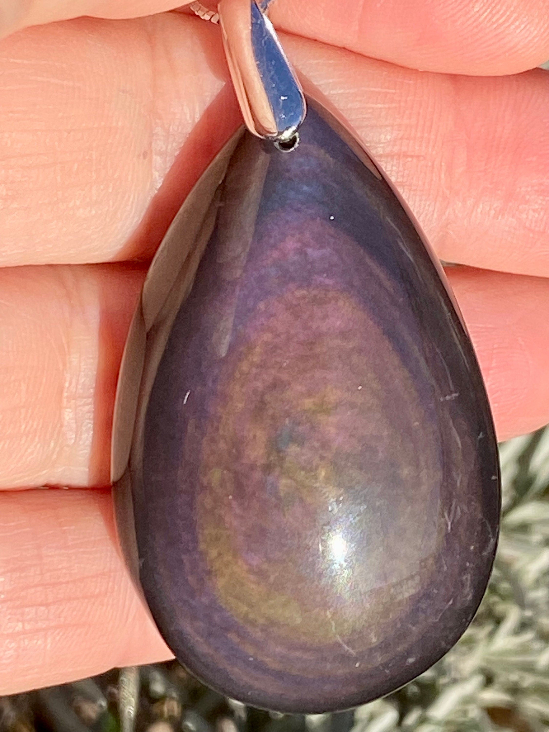 Rainbow Obsidian and Silver Pendant