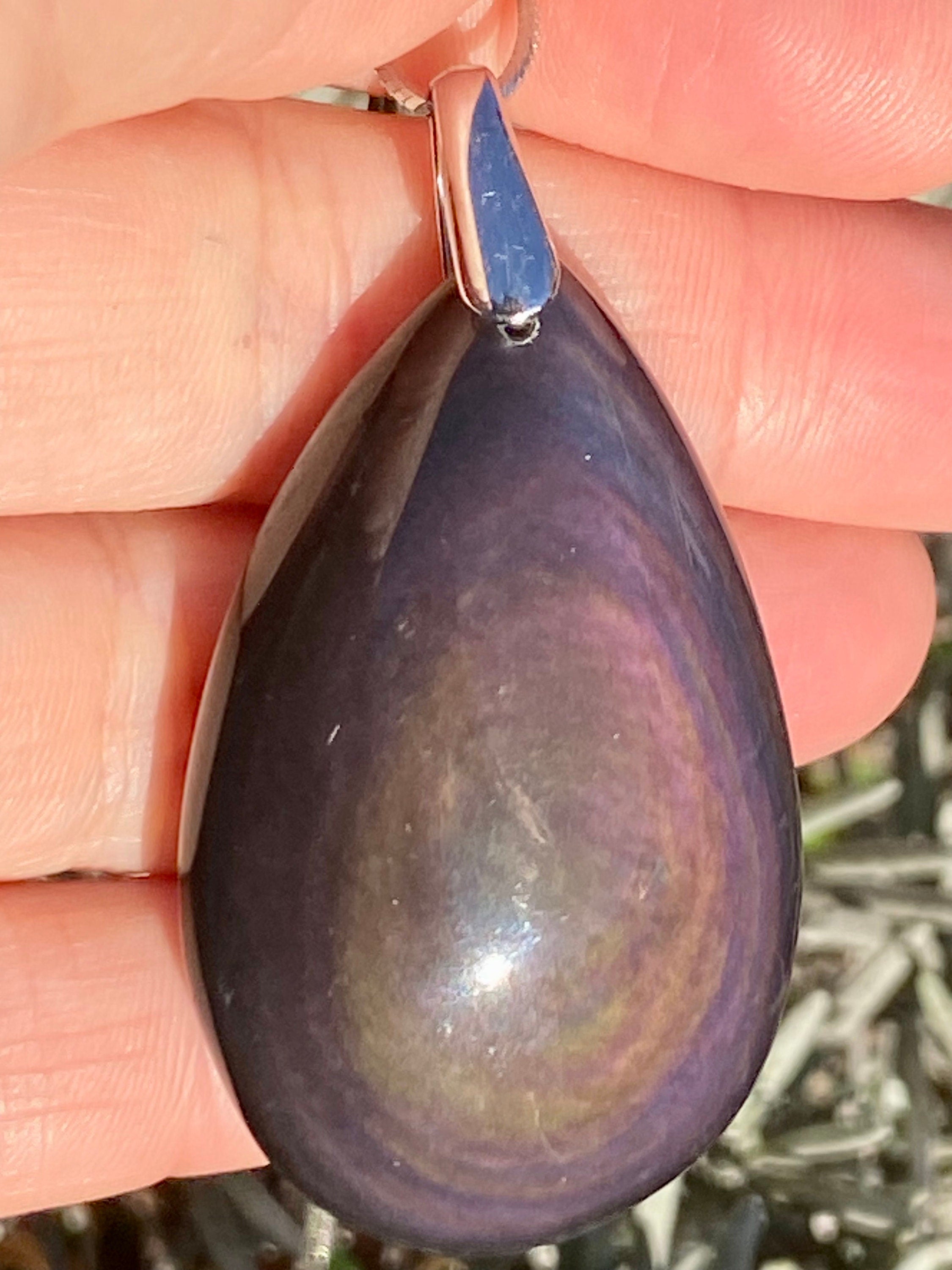 Rainbow Obsidian and Silver Pendant