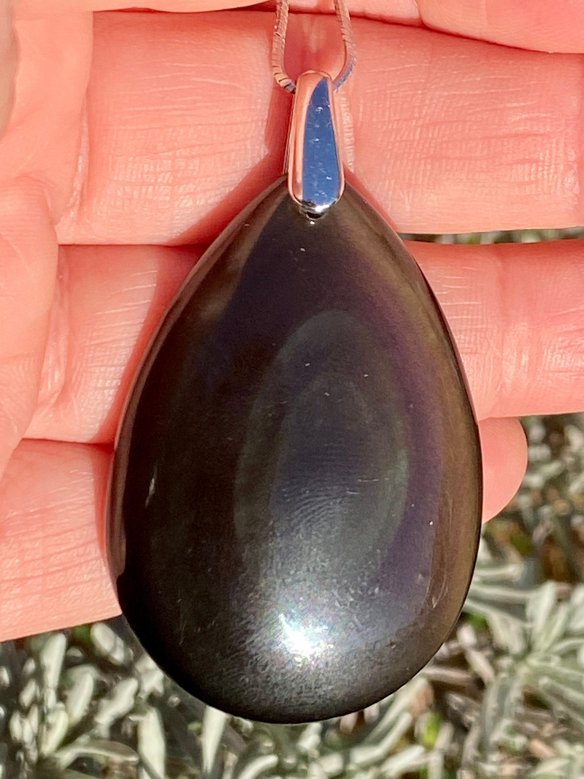 Rainbow Obsidian and Silver Pendant