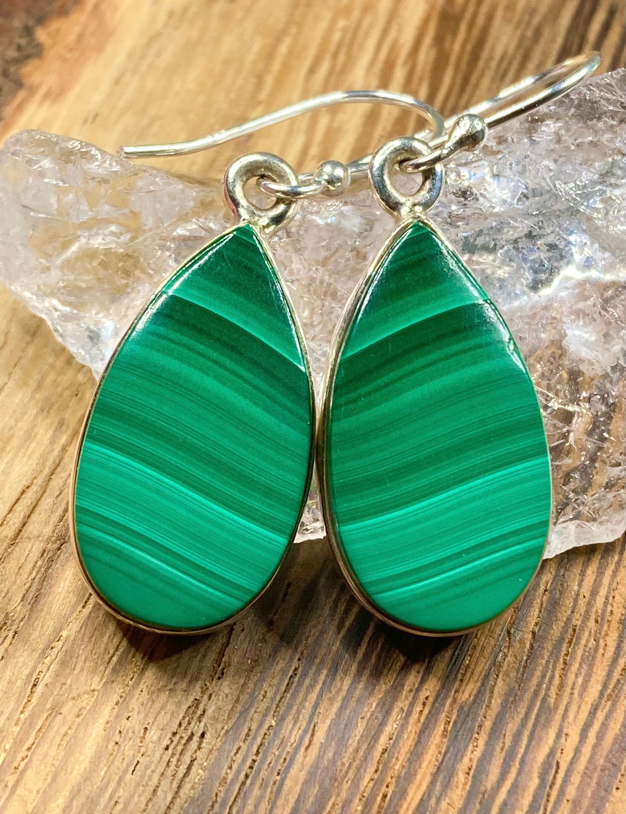 Natural Malachite and Silver Earrings(UV1582)