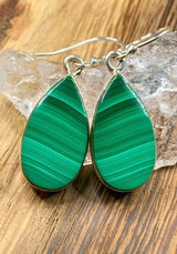 Natural Malachite and Silver Earrings(UV1582)